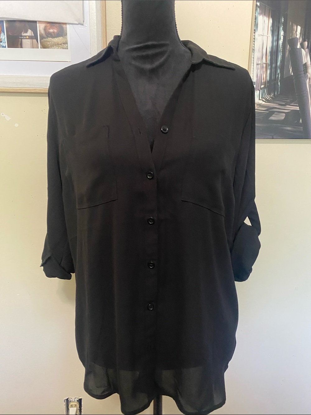 Maurices Black Sheer Button-Front Blouse